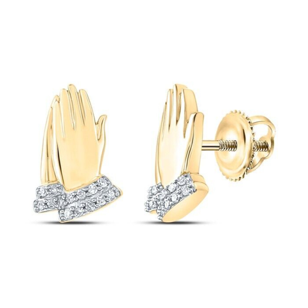 10kt Yellow Gold Diamond Praying Hands Stud Earrings